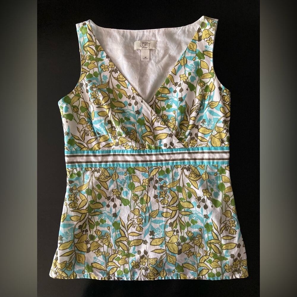 LOFT Ann Taylor Sleeveless Floral Cotton V-Neck Top sz 4P